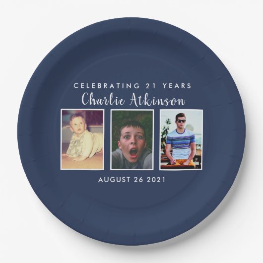 21歳の誕生日写真プレート ペーパープレート (正面)
