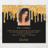 21歳の誕生日写真 黒 グリッター ゴールド ウェルカム スパークリングワインラベル (シングルラベル)