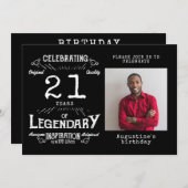 21歳の誕生日写真 黒 ヴィンテージ 招待状 (正面/裏面)