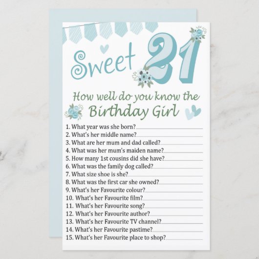 21歳の誕生日君は誕生日をどれだけ知っているか (正面/裏面)