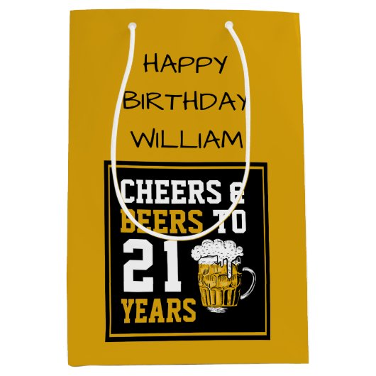 21歳の誕生日応援とビアーズから21歳  ミディアムペーパーバッグ (正面)