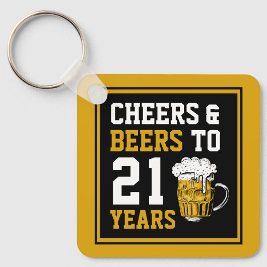21歳の誕生日応援とビールから21歳 キーホルダー (正面)