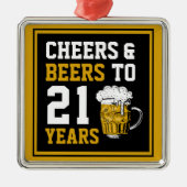 21歳の誕生日応援とビールから21歳 メタルオーナメント (正面)