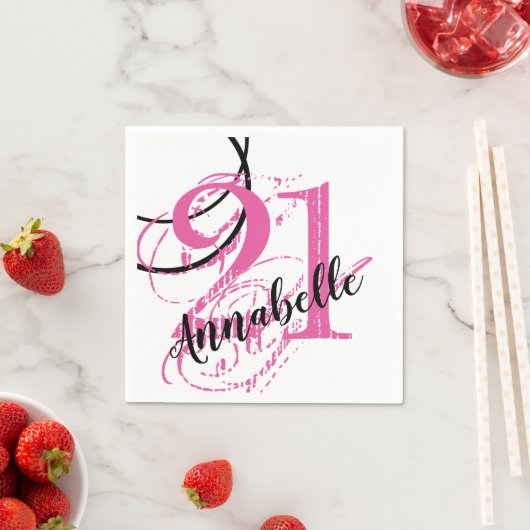 21歳の誕生日抽象芸術ピンク紙ナプキンス スタンダードカクテルナプキン (インサイチュ)