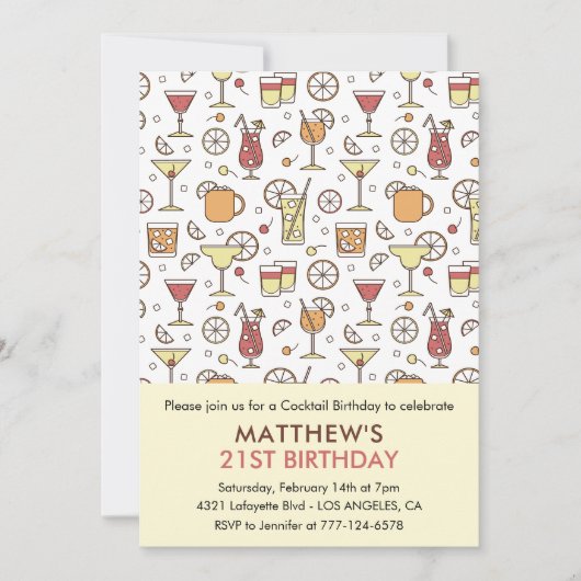 21歳の誕生日招待状カクテルパターン 招待状 (正面)
