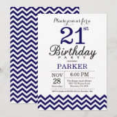 21歳の誕生日招待状ネイビーブルーシェブロン 招待状 (正面/裏面)
