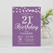 21歳の誕生日招待状パープルラベンダー薄紫 招待状 (スタンド正面)