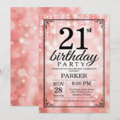 21歳の誕生日招待状ピンクグリッター 招待状 (正面/裏面)