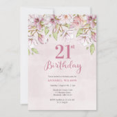 21歳の誕生日招待状ピンクフローラ 招待状 (正面)
