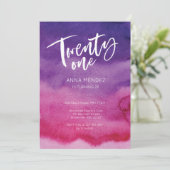 21歳の誕生日招待状ピンク紫の水彩 招待状 (スタンド正面)