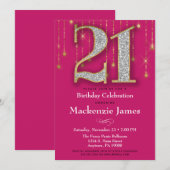 21歳の誕生日招待状ピンク金ゴールドダイヤモンド大人 招待状 (正面/裏面)