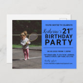 21歳の誕生日招待状フォトカードブルー ポストカード (正面/裏面)