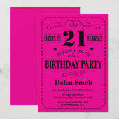 21歳の誕生日招待状ブラック&ホットピンク 招待状 (正面/裏面)