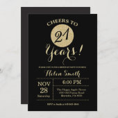 21歳の誕生日招待状ブラック&金ゴールドグリッター 招待状 (正面/裏面)