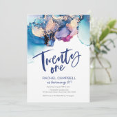 21歳の誕生日招待状ブルー抽象芸術水彩 招待状 (スタンド正面)