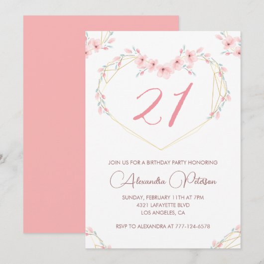 21歳の誕生日招待状ボホフローラ 招待状 (正面/裏面)