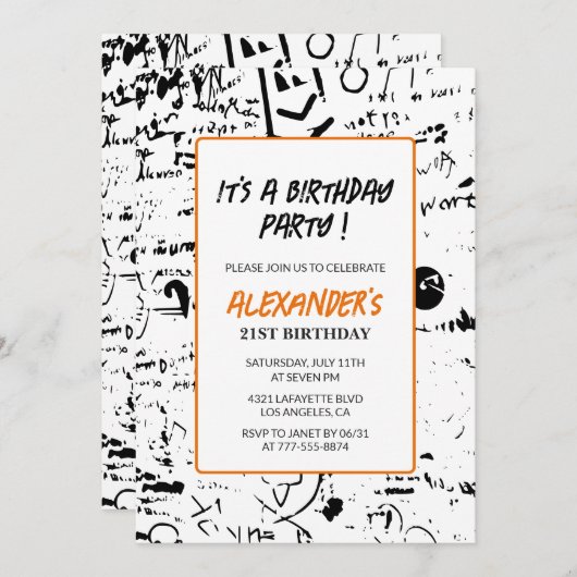 21歳の誕生日招待状メンズグラフィティ絵を描パーティー 招待状 (正面/裏面)