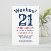 21歳の誕生日招待状メンズネイビーブルー 招待状 (スタンド正面)