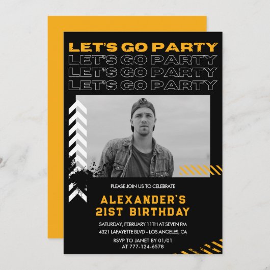 21歳の誕生日招待状メンズフォトスプレー絵を描 招待状 (正面/裏面)