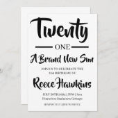 21歳の誕生日招待状モダン白黒 招待状 (正面/裏面)