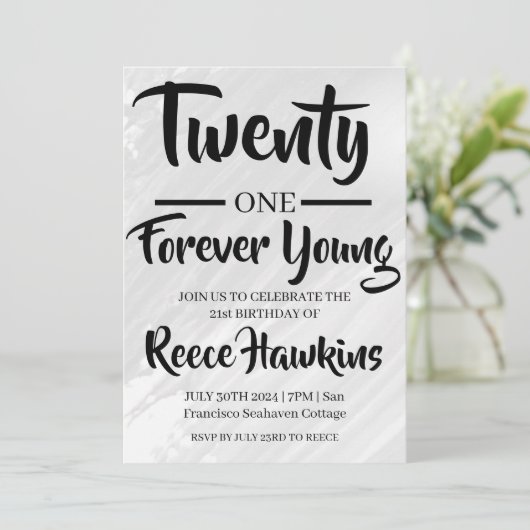 21歳の誕生日招待状モダン白黒 招待状 (スタンド正面)
