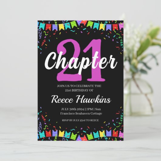 21歳の誕生日招待状モダン白黒 招待状 (スタンド正面)