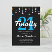 21歳の誕生日招待状モダン白黒 招待状 (スタンド正面)