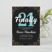 21歳の誕生日招待状モダン白黒 招待状 (スタンド正面)