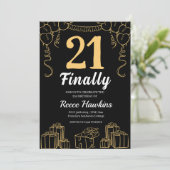 21歳の誕生日招待状モダン白黒 招待状 (スタンド正面)