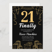 21歳の誕生日招待状モダン白黒 招待状 (正面/裏面)