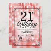 21歳の誕生日招待状レッドグリッター 招待状 (正面/裏面)