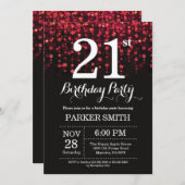21歳の誕生日招待状レッドグリッター 招待状 (正面/裏面)
