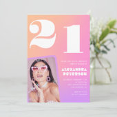 21歳の誕生日招待状レトロピンク写真 招待状 (スタンド正面)