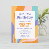 21歳の誕生日招待状レトロ波状波状 招待状 (スタンド正面)