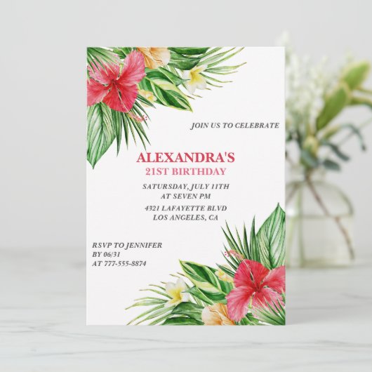 21歳の誕生日招待状熱帯パーティーフローラ 招待状 (スタンド正面)