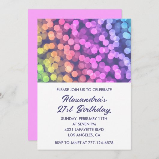 21歳の誕生日招待状紙吹雪虹 招待状 (正面/裏面)