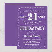 21歳の誕生日招待状紫と白 招待状 (正面/裏面)