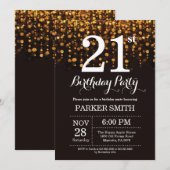 21歳の誕生日招待状金ゴールドグリッター 招待状 (正面/裏面)