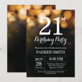 21歳の誕生日招待状金ゴールドグリッター 招待状 (正面/裏面)