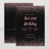 21歳の誕生日招待状 - キラキラのコンフェティ | ピンク 招待状 (正面/裏面)