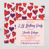 21歳の誕生日招待状 グラム キュート レッドハート 招待状 (正面/裏面)