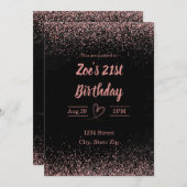 21歳の誕生日招待状-グリッター紙吹雪 | ピンク 招待状 (正面/裏面)