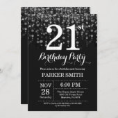 21歳の誕生日招待状 シルバーのグリッター 招待状 (正面/裏面)