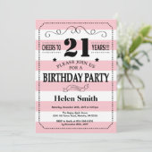21歳の誕生日招待状 ピンクと白のストライプ 招待状 (スタンド正面)