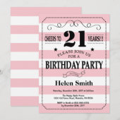21歳の誕生日招待状 ピンクと白のストライプ 招待状 (正面/裏面)