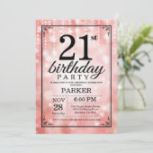 21歳の誕生日招待状 ピンクグリッター 招待状 (スタンド正面)
