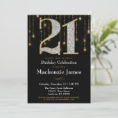 21歳の誕生日招待状 ブラック ゴールド ダイヤモンド 大人 招待状 (スタンド正面)