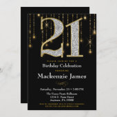 21歳の誕生日招待状 ブラック ゴールド ダイヤモンド 大人 招待状 (正面/裏面)