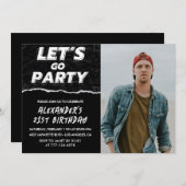 21歳の誕生日招待状 メンズ ブラック フォト 招待状 (正面/裏面)