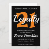 21歳の誕生日招待状 モダン ブラック&ホワイト 招待状 (正面/裏面)